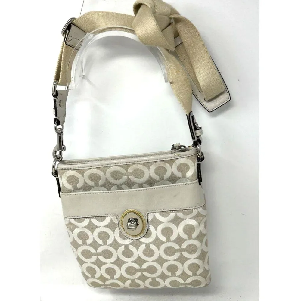 Coach Peyton Op Art Beige Signature Print Crossbody Bag